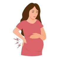 grávida mulher sofrimento a partir de dor nas costas desconforto. vetor conceito ilustração.