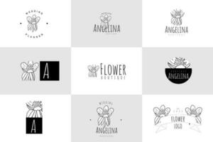 linha arte minimalista flor logotipo pacote vetor