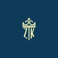 zk inicial monograma escudo logotipo Projeto para coroa vetor imagem