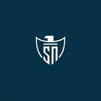 sn inicial monograma logotipo para escudo com Águia imagem vetor Projeto