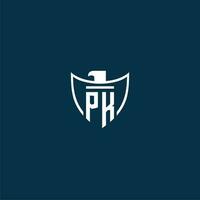 pk inicial monograma logotipo para escudo com Águia imagem vetor Projeto