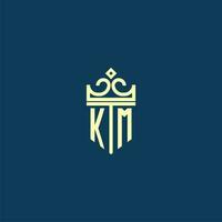 km inicial monograma escudo logotipo Projeto para coroa vetor imagem