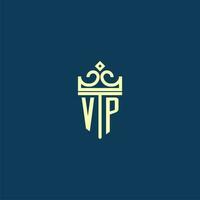 vp inicial monograma escudo logotipo Projeto para coroa vetor imagem