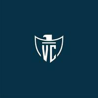 vc inicial monograma logotipo para escudo com Águia imagem vetor Projeto