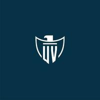 wv inicial monograma logotipo para escudo com Águia imagem vetor Projeto