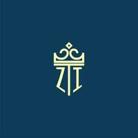 zi inicial monograma escudo logotipo Projeto para coroa vetor imagem