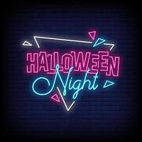 vetor de texto de estilo de sinais de néon de noite de halloween