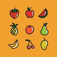 fruta pacote ícone conjunto clipart vetor ilustração Projeto com laranja fundo