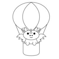 fofa desenho animado Dragão em quente ar balão dentro Preto e branco vetor