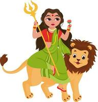 indiano deusa personagem sobre leão em branco fundo. vetor