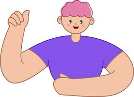 personagem do desenho animado homem mostrando polegar acima em branco fundo. vetor