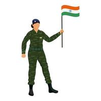 sem rosto exército mulher segurando Índia bandeira contra branco fundo. vetor
