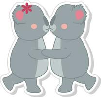 lindo se beijando coala casal personagem ícone dentro papel corte. vetor