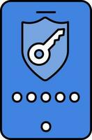 plano chave com escudo dentro Smartphone tela azul e branco ícone. vetor