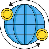 global dinheiro transferir ou troca ícone dentro azul e amarelo cor. vetor