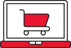 conectados compras carrinho dentro computador portátil vermelho e branco ícone. vetor