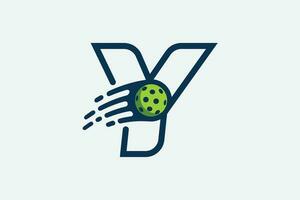 pickleball logotipo com uma combinação do carta y e uma comovente bola dentro linha estilo para qualquer o negócio especialmente pickleball lojas, pickleball treinamento, clubes, etc. vetor