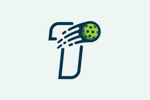 pickleball logotipo com uma combinação do carta t e uma comovente bola dentro linha estilo para qualquer o negócio especialmente pickleball lojas, pickleball treinamento, clubes, etc. vetor