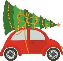 ilustração carro com Natal árvore vetor