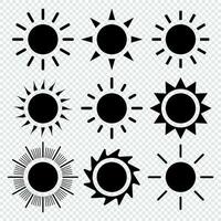 Sol ícone definir. Preto Sol Estrela ícones coleção. Preto sóis círculos. na moda verão símbolo. vetor ilustração