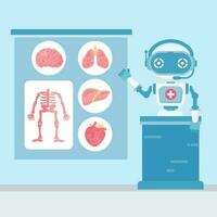 robô médico explicando sobre . interno humano órgão.inteligente cuidados de saúde tecnologia. vetor
