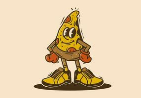 mascote personagem do uma pizza fatia dentro a direito em pé posição vetor