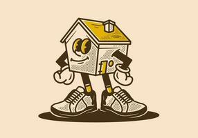 mascote personagem do uma pequeno casa dentro a direito em pé posição vetor