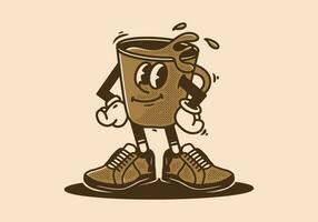 mascote personagem do uma café copo dentro a direito em pé posição vetor