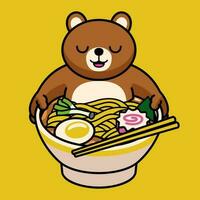 Urso desenho animado do ramen macarrão mascote vetor
