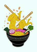 engraçado estilo desenhando do uma tigela do ramen macarrão vetor