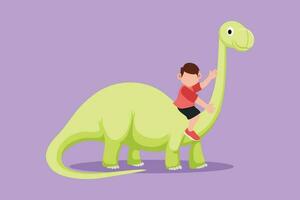 Estilo plano de desenho animado menino e menina homem das cavernas montando  trex tiranossauro juntos crianças sentadas nas costas do dinossauro  crianças da idade da pedra vida humana antiga ilustração em vetor