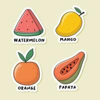 coleção de adesivos coloridos de frutas desenhadas à mão vetor