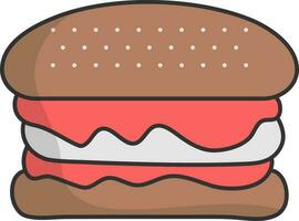 Castanho e vermelho ilustração do hamburguer plano ícone. vetor