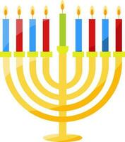 colorida queimando menorah ícone dentro plano estilo. vetor