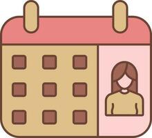 sem rosto jovem senhora desenho animado calendário Castanho e Rosa ícone. vetor