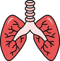 plano estilo pulmões humano órgão ícone dentro vermelho cor. vetor