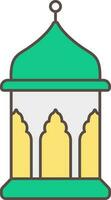 plano estilo árabe lanterna amarelo e verde ícone. vetor