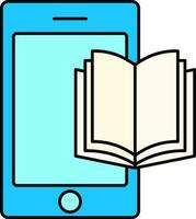 plano estilo Smartphone com aberto livro ícone dentro azul e amarelo cor. vetor