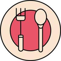 plano estilo garfo com colher em prato para banquete ou café da manhã ícone. vetor