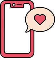 coração mensagem com Smartphone ícone dentro pêssego e vermelho cor. vetor