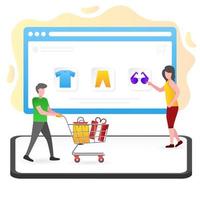 ilustração de compras online com a web vetor