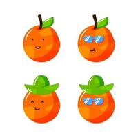 personagem de desenho animado de laranja cítrica de verão bonito com chapéu e óculos de sol em estilo desenhado à mão plana vetor