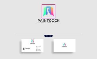 Modelo de logotipo colorido de arco-íris pintura pavão com cartão de visita vetor