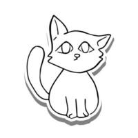 Preto linha uma gato sentado com branco silhueta e cinzento sombra. mão desenhado desenho animado estilo. rabisco para coloração, decoração ou qualquer Projeto. vetor ilustração do criança arte.