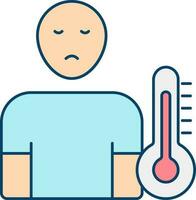 Alto temperatura homem com termômetro colorida ícone. vetor