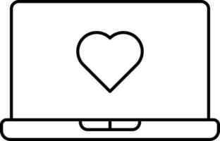 linear estilo coração símbolo dentro computador portátil tela ícone. vetor