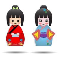 conjunto de bonecas japonesas kokeshi fofas, vetor kawaii de design asiático