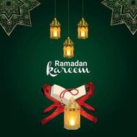 cartão convite ramadan kareem com lanterna de padrão árabe dourado vetor