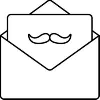 aberto envelope com bigode notas Preto esboço ícone. vetor