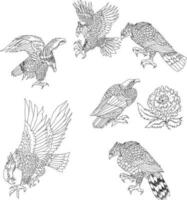 Preto e branco Águia tatuagem isolar vetor.mão desenhado tradicional japonês águia.nativo americano Águia atacando.old-school tatuagem desenho.coloração livro. vetor